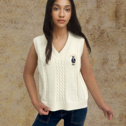 Knitted vest for women with V-neck and embossed pattern Amarae