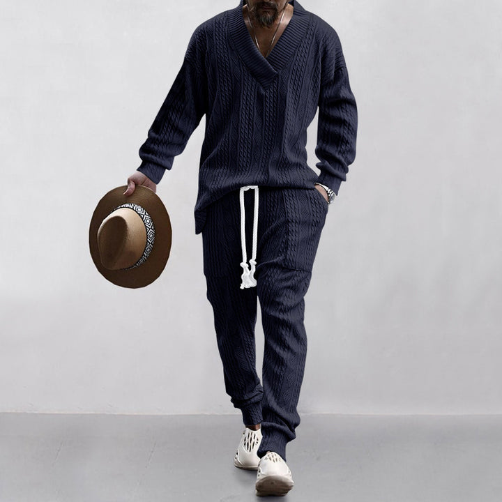 Men's knitted suit with V-neck and drawstring Lune London