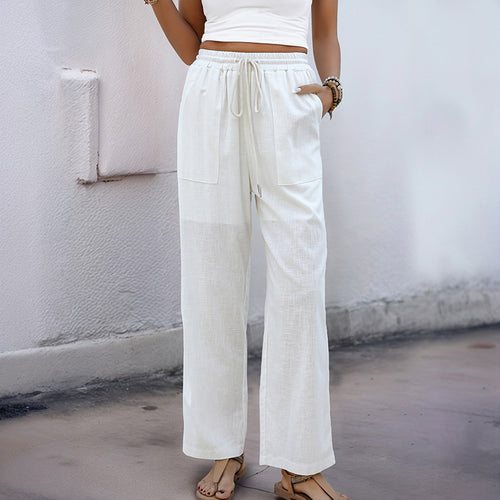 Airy linen pants for women with side pockets and elastic waistband Amarae