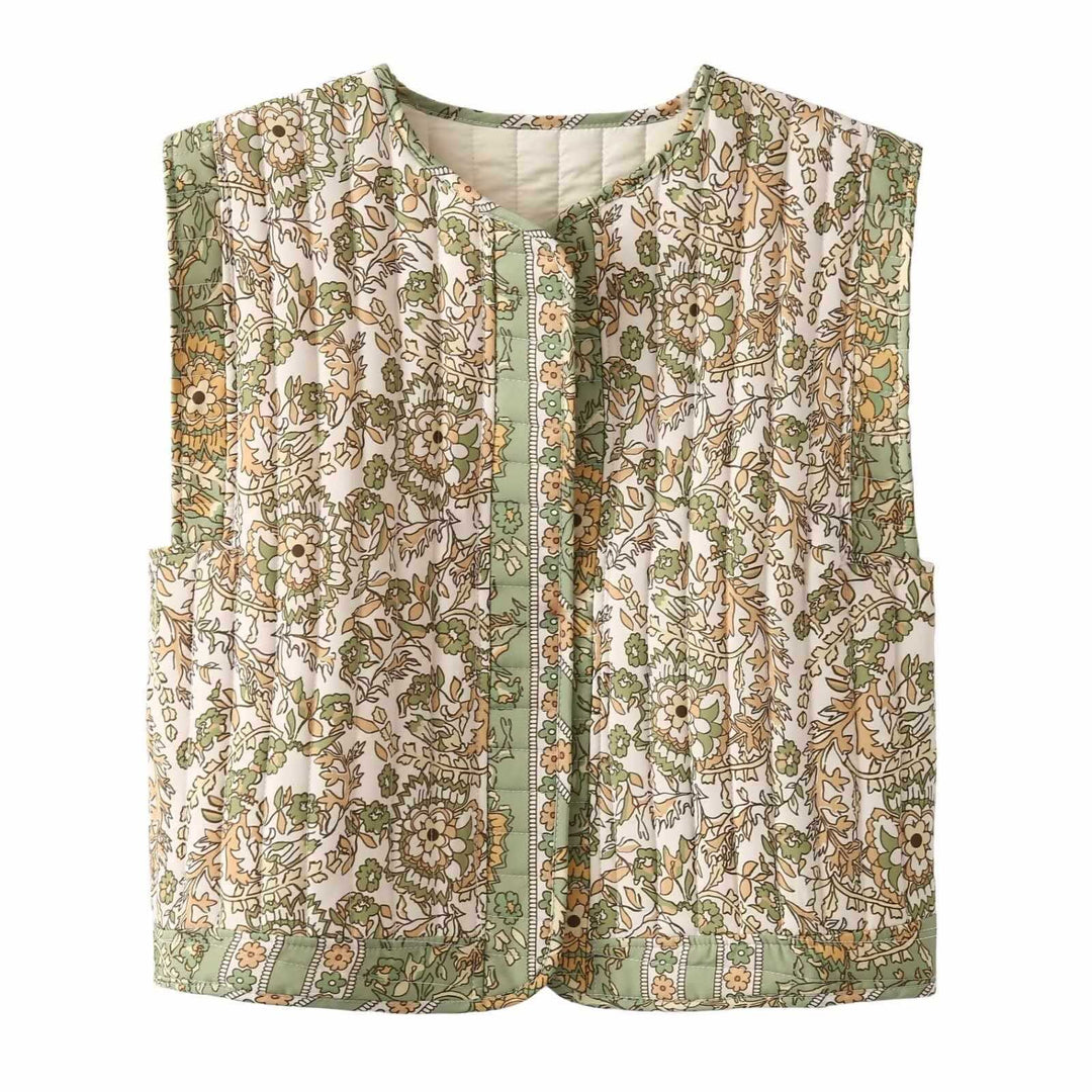 Ladies quilted vest with floral design Lune London