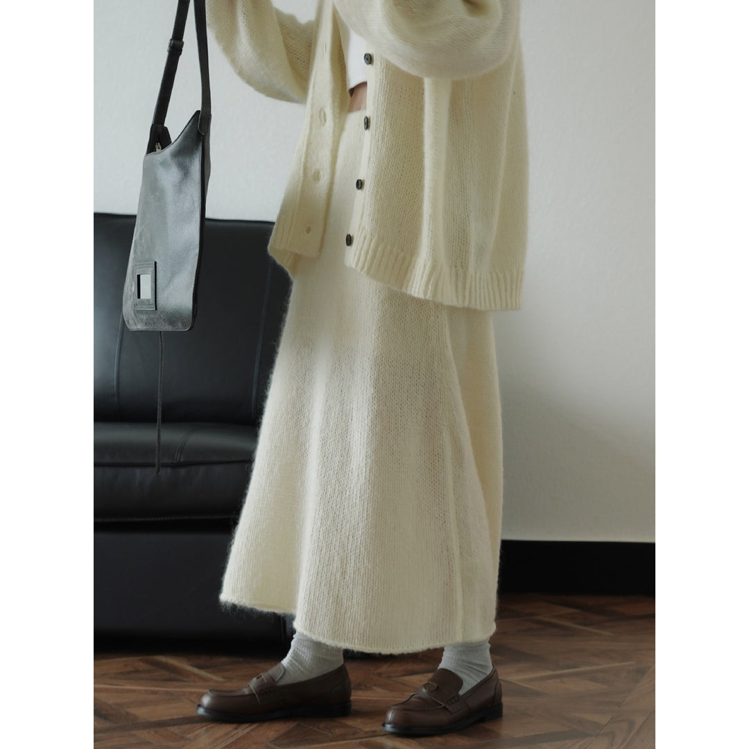 Ladies Cozy Mohair Look Knitting Set made of Cardigan and Maxi Skirt Amarae