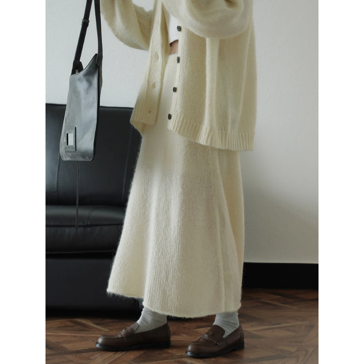 Ladies Cozy Mohair Look Knitting Set made of Cardigan and Maxi Skirt Amarae