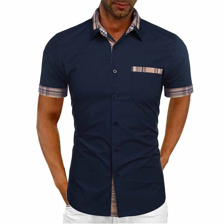 Men's Casual Short Sleeve Button-Up Shirt with Checked Accent Lune London