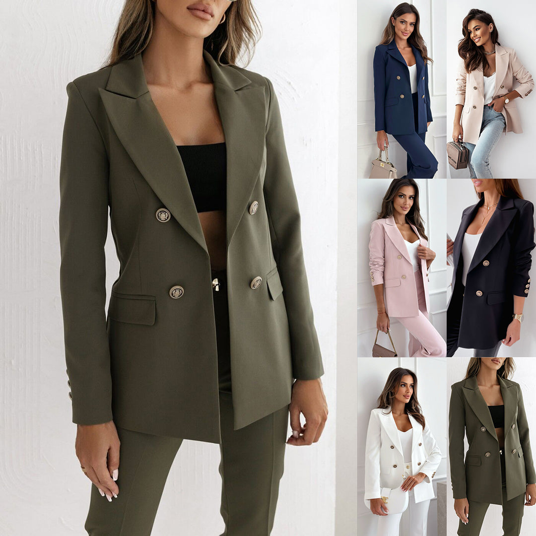 Elegant double-breasted blazer for women with gold buttons Lune London