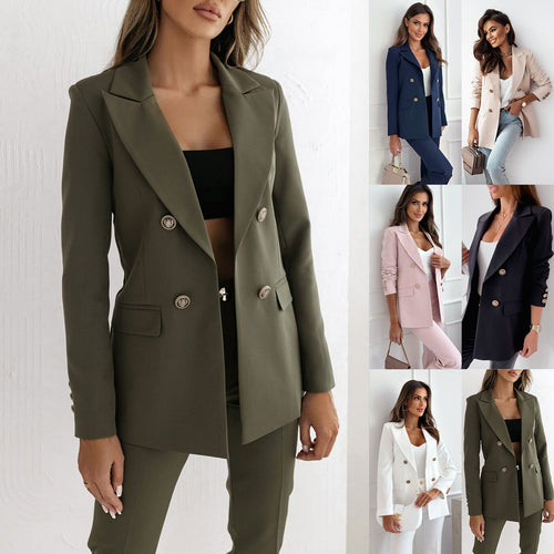 Women Elegant Double-Breasted Blazer with Gold Buttons Amarae