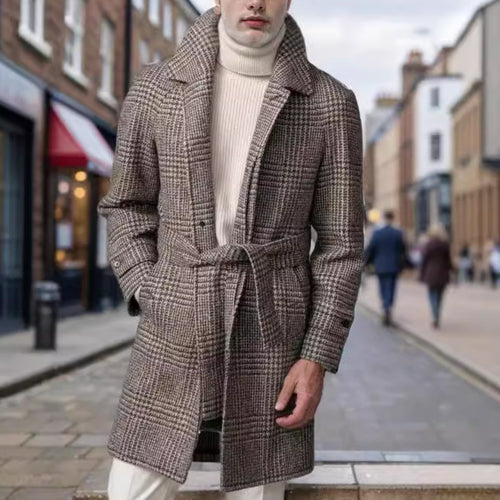 Trendy checkered coat for men with waist belt Amarae