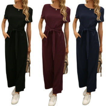 Women's jumpsuit with tie belt and wide legs Amarae