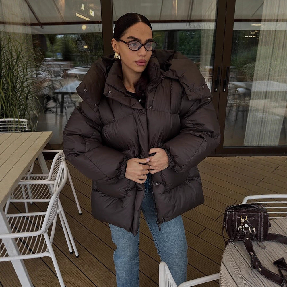 Women Oversize Quilted Jacket with High Shawl Collar and Padded Filling Amarae