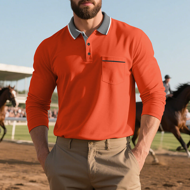 Long sleeve polo shirt for men, fashion, with textured surface and practical chest pocket Lune London