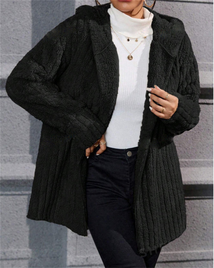 Ladies soft fleece jacket with hood and textured design Lune London