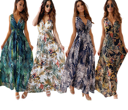 Maxi dress for women with tropical print and draped front detail Amarae