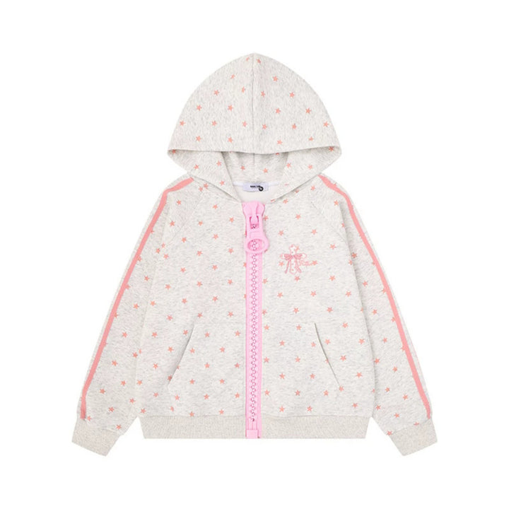 Women's hoodie sweatshirt with star all-over print, wide contrast zipper and side stripes Amarae