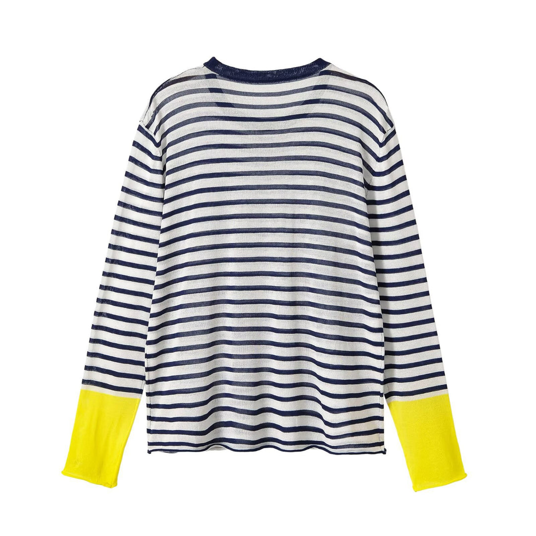 Women’s fine knit long sleeve with maritime stripes and contrasting sleeves Amarae