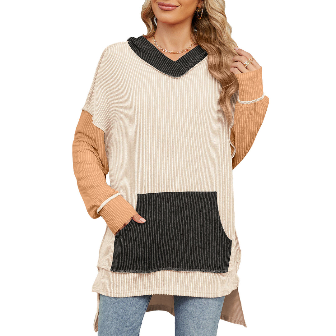 Long casual sweater for women with hood and side pocket Lune London