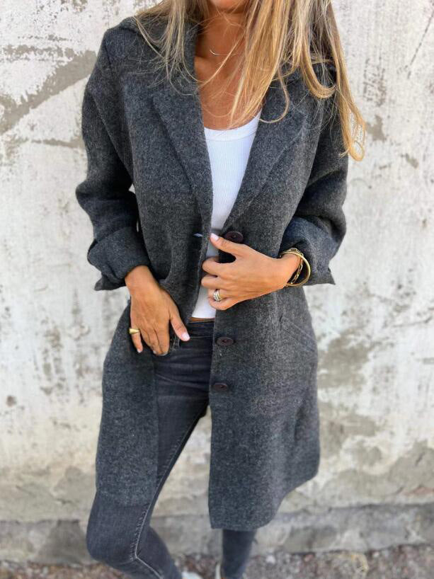 Amarae | Coat - Mid-length - Loose Fit - Wool Look - Single-breasted with Lapels