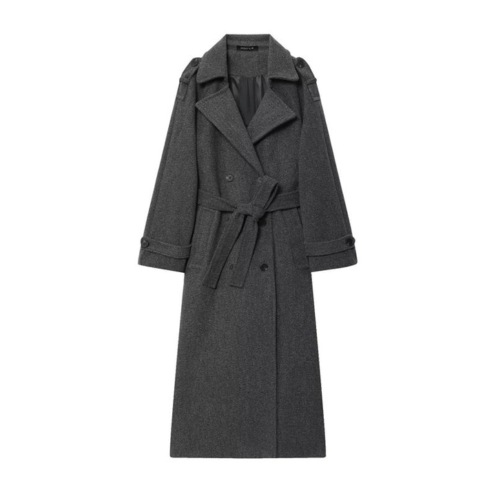 Ladies Elegant wool trench coat with double-breasted buttons and belted waist Lune London
