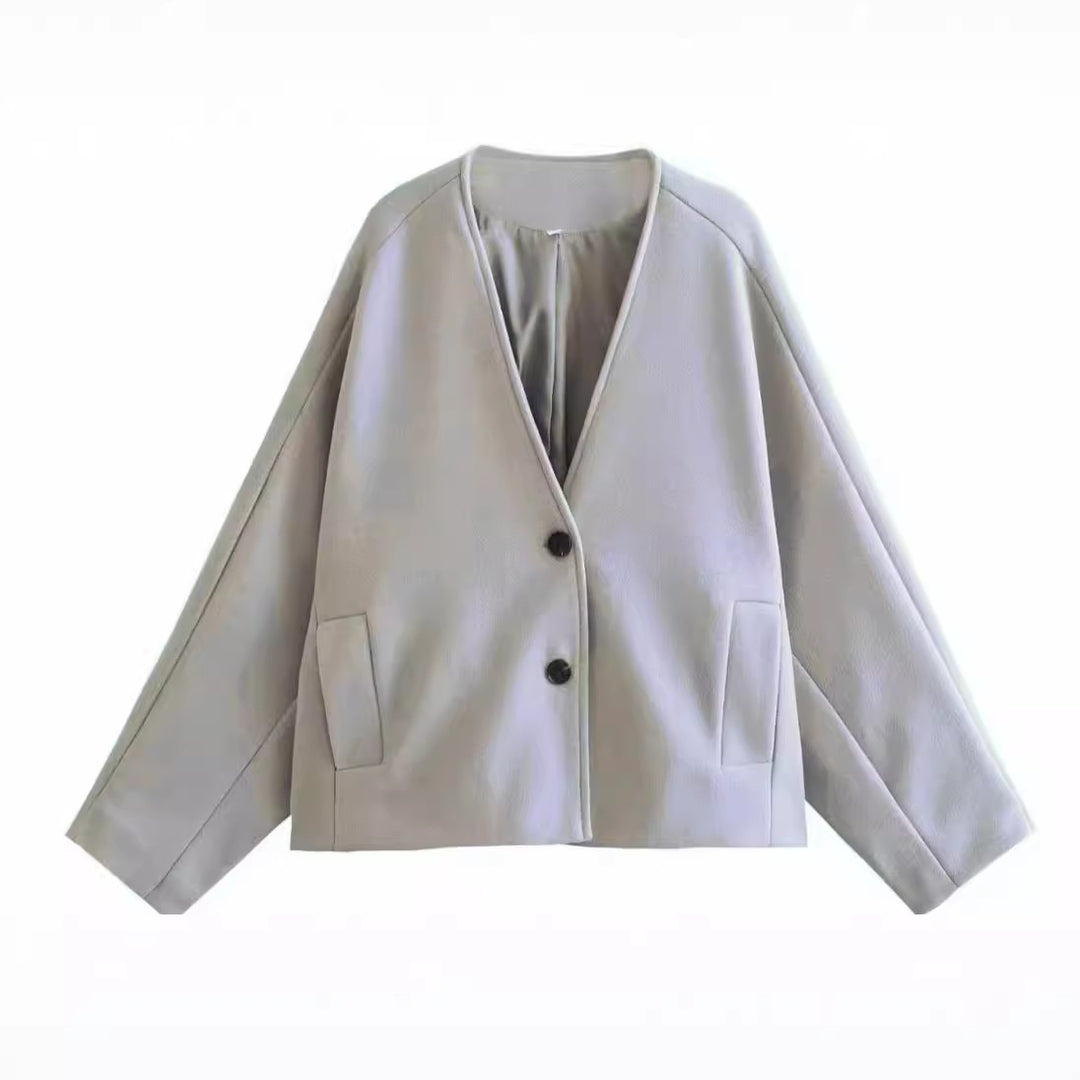 Women's short jacket in boxy wool blend with a boxy silhouette and balloon sleeves Amarae