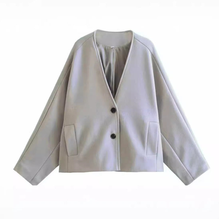 Women's short jacket in boxy wool blend with a boxy silhouette and balloon sleeves Amarae