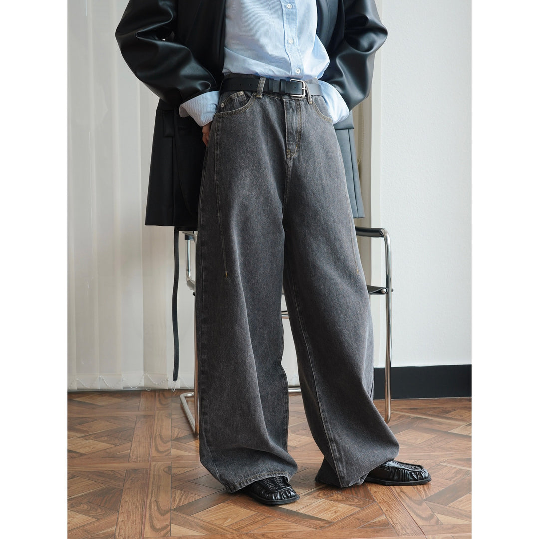 Women Extra Wide High-Waist Denim Baggy Culotte with Deep Crotch and Light Vintage Wash Amarae