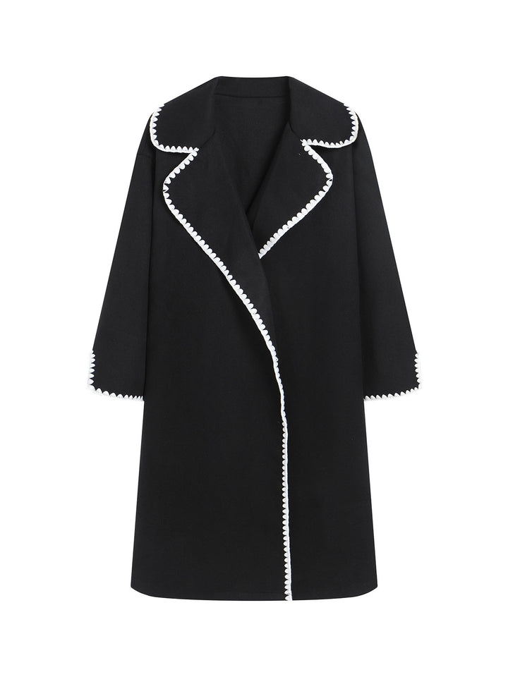 Elegant coat for women with a stylish clutch collar and contrasting decorative seams Lune London