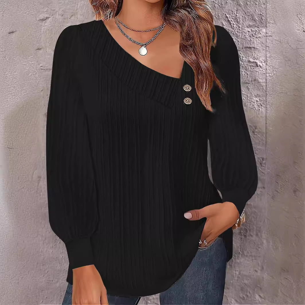Ladies Elegant top with textured ribbed design and chic button details