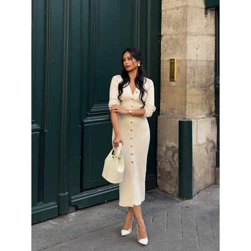 Knit dress for women with buttoning and chic belt detail Amarae