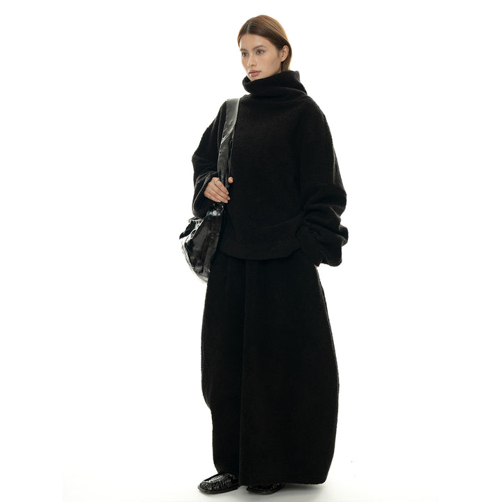 Women Cozy Oversized Teddy Sweater with High Roll Neck Amarae