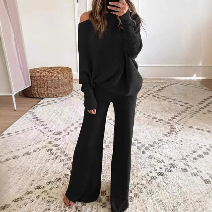Ensemble de détente en tricot décontracté pour femmes avec coupe ample et haut épaules nues Chic & Stil