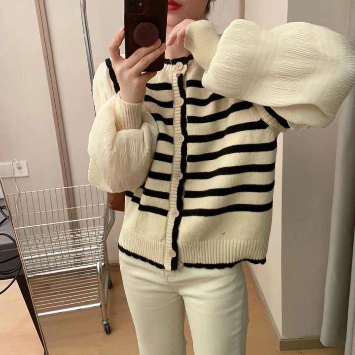 Cardigan femme avec des manches volumineuses et un motif rayé Chic & Stil
