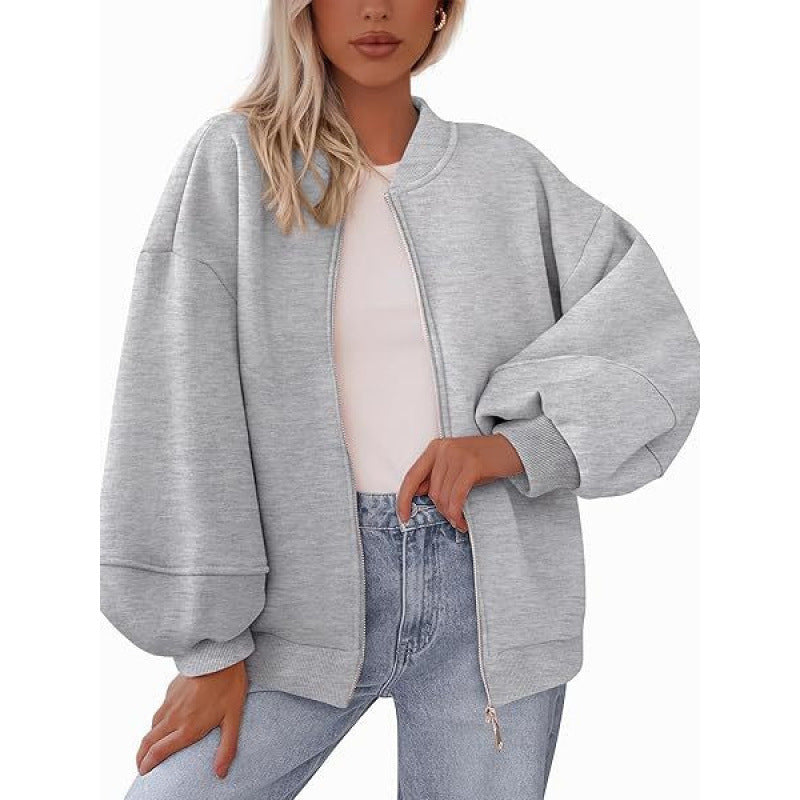 Lune London oversized casual jacket for women with zipper and balloon sleeves