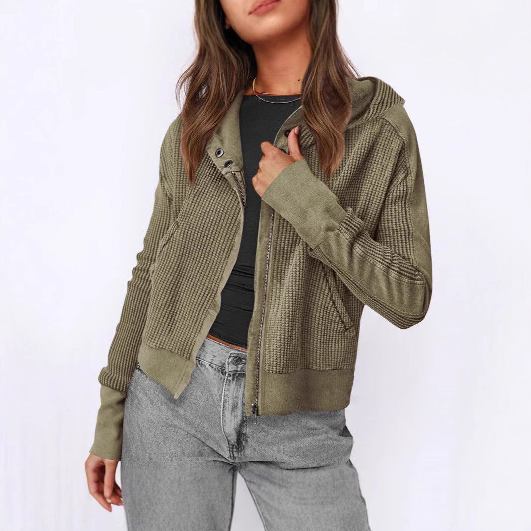 Casual zip-up jacket for women with hood and textured design Amarae
