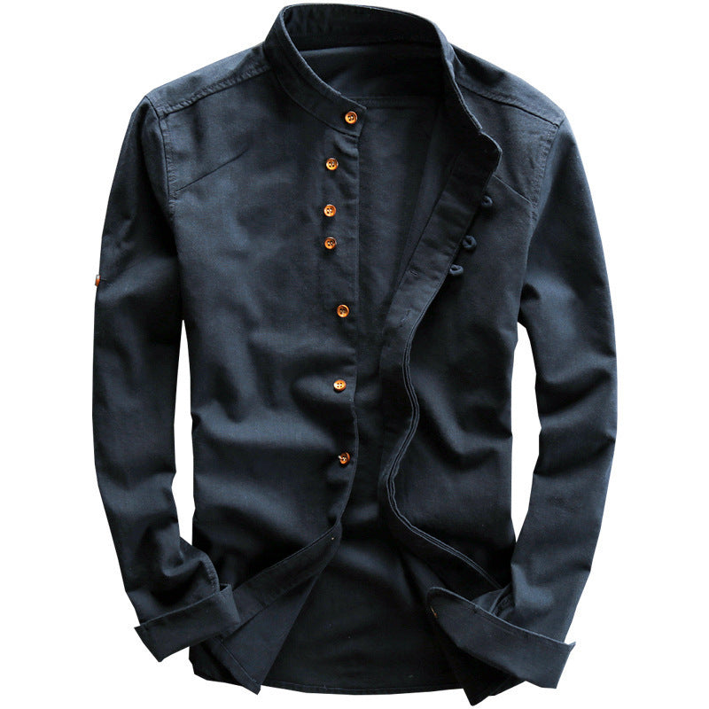 Men's Stand Collar Shirt with Hidden Button Placket and Modern Details Amarae
