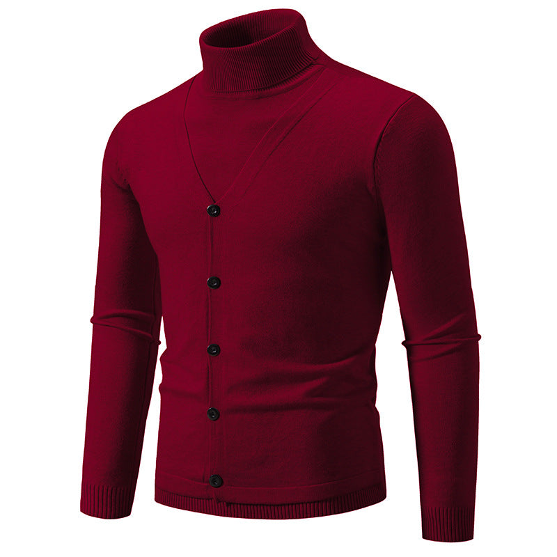 Elegant turtleneck sweater for men with front button details and fine knit texture Lune London