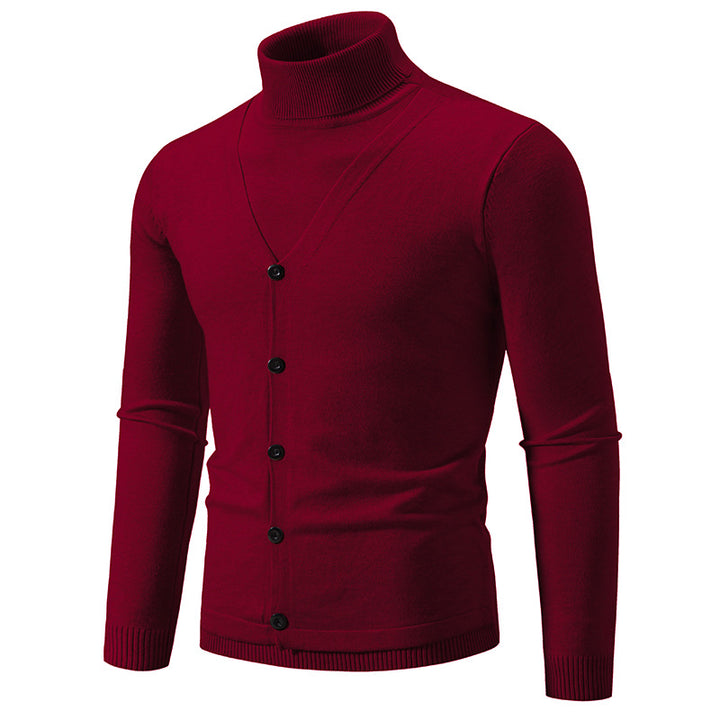 Elegant turtleneck sweater for men with front button details and fine knit texture Lune London