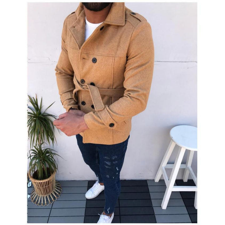 Fashion designer jacket for men with double-breasted closure and belt Lune London