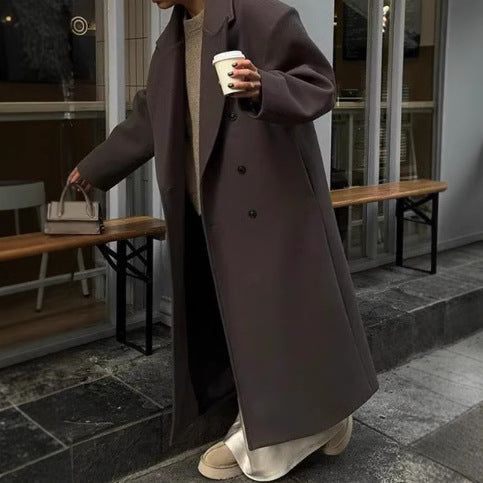 Ladies Classic Oversized Designer Coat with Double-Breasted Buttons and Soft Lining Amarae