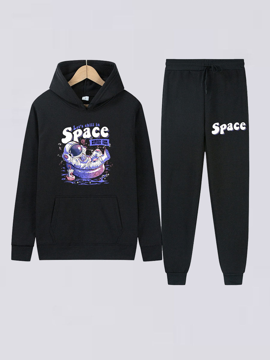 Casual ensemble for women with hoodie and jogger pants featuring creative astronaut print Lune London