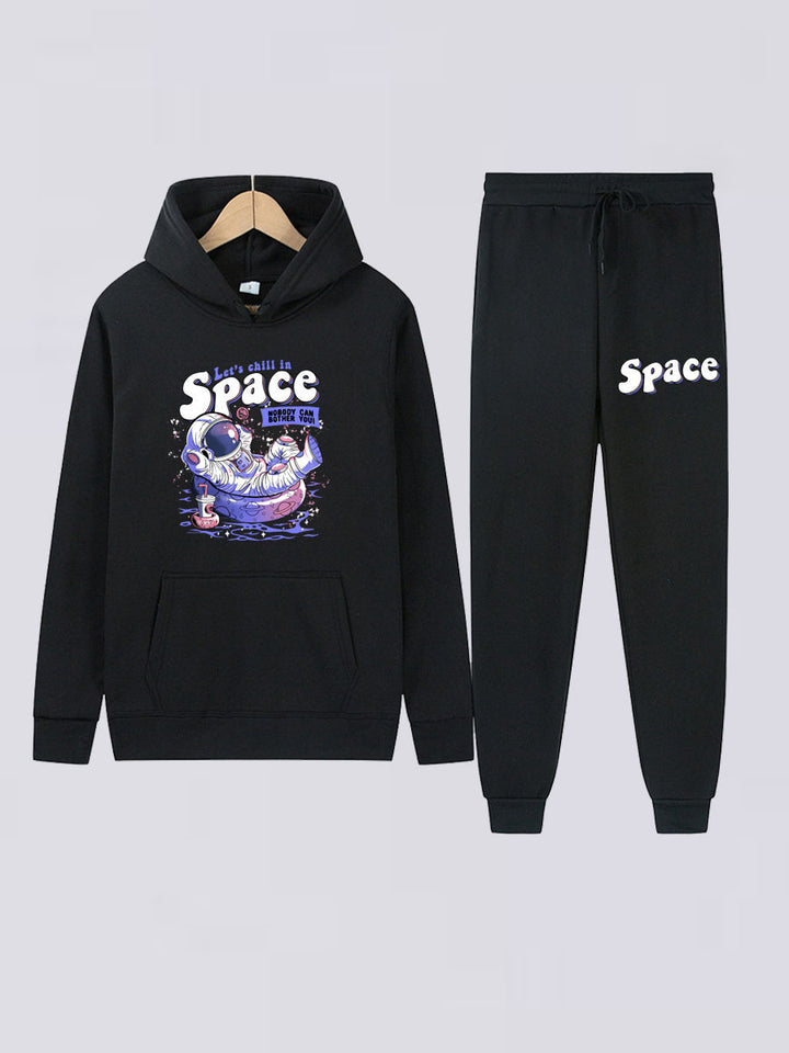 Casual ensemble for women with hoodie and jogger pants featuring creative astronaut print Lune London