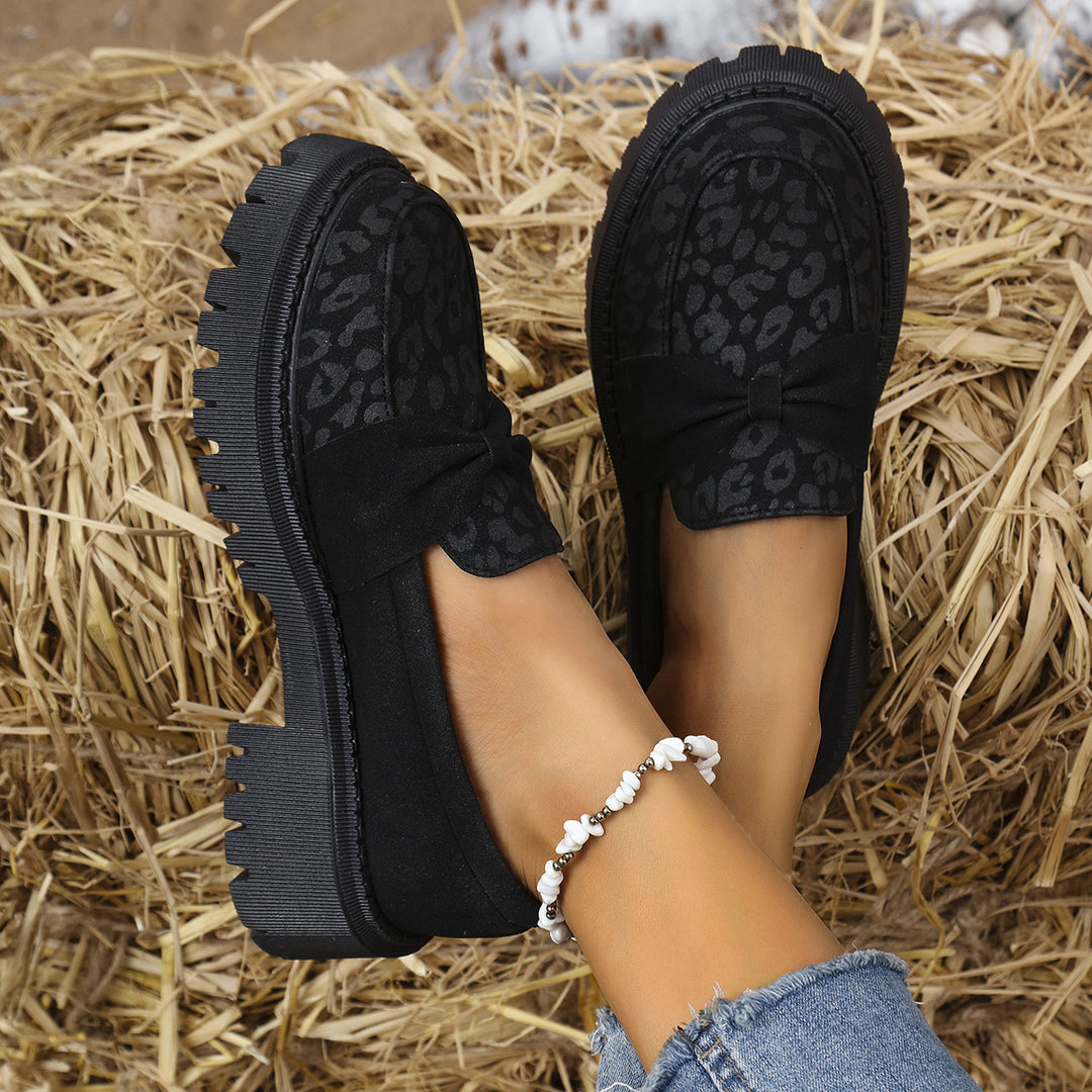 Women's Chunky Loafer with Decorative Knot Bow and Leopard Tip Amarae