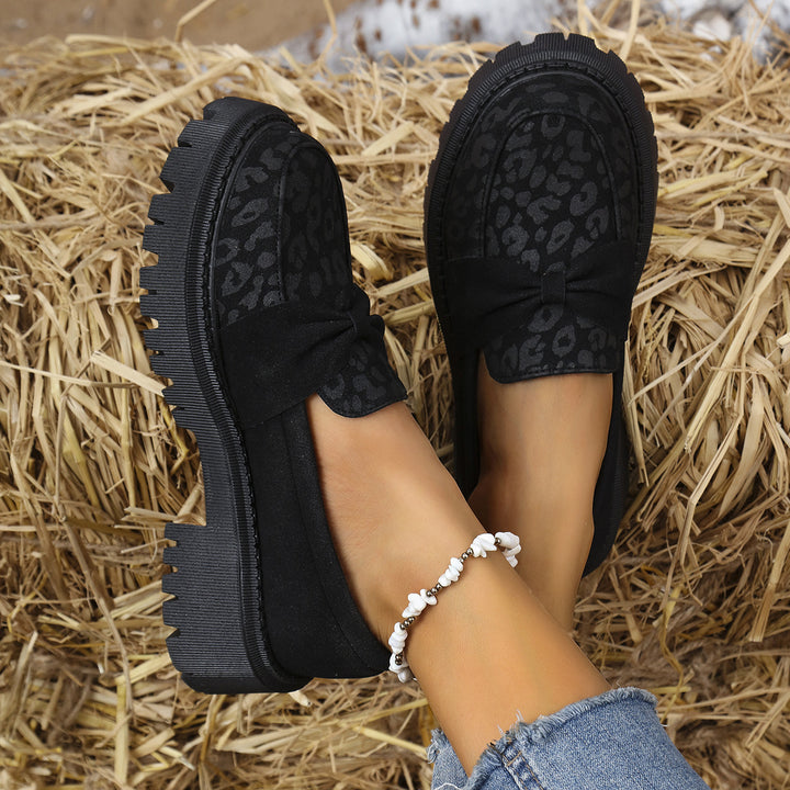 Women's Chunky Loafer with Decorative Knot Bow and Leopard Tip Amarae