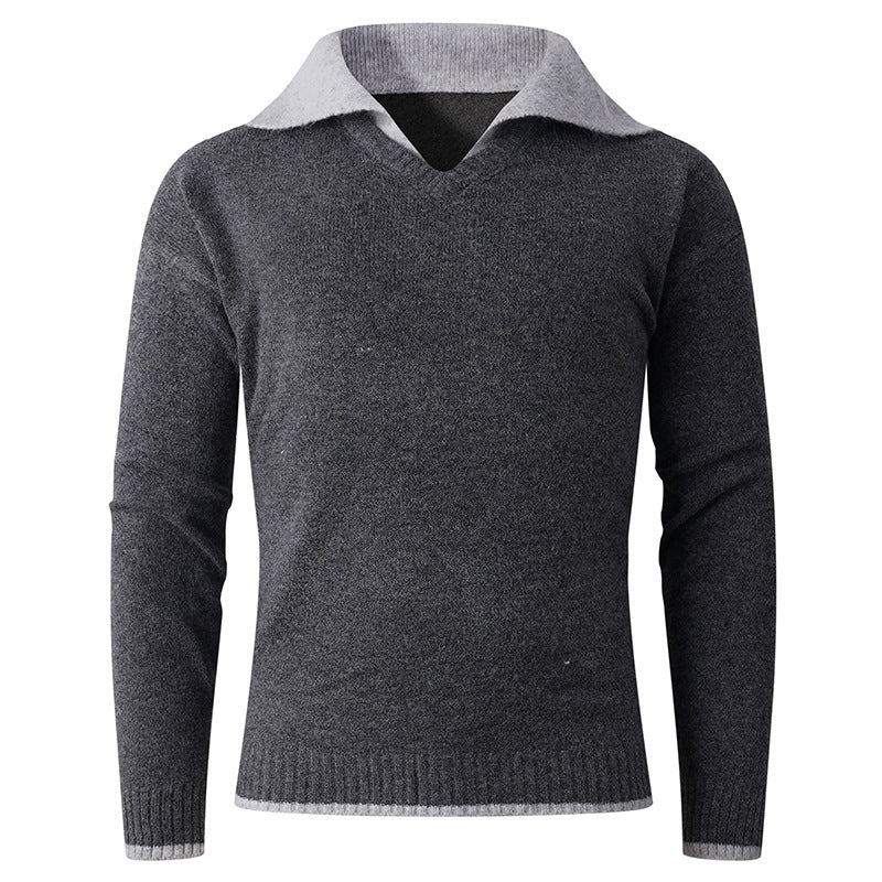 Men's V-neck sweater with shirt collar and fine structure Lune London