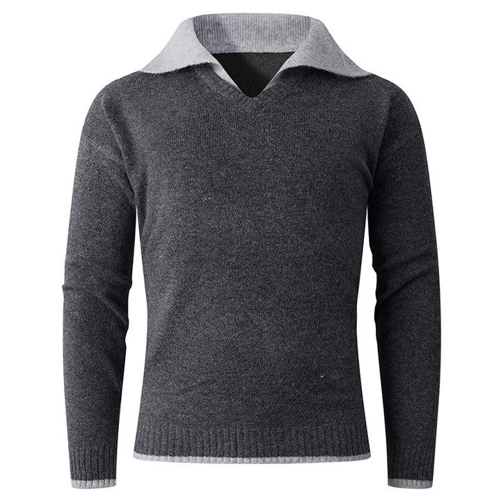 Men's V-neck sweater with shirt collar and fine structure Lune London