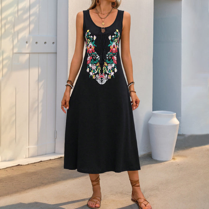 Woman Embroidered A-line Maxi Dress Lune London