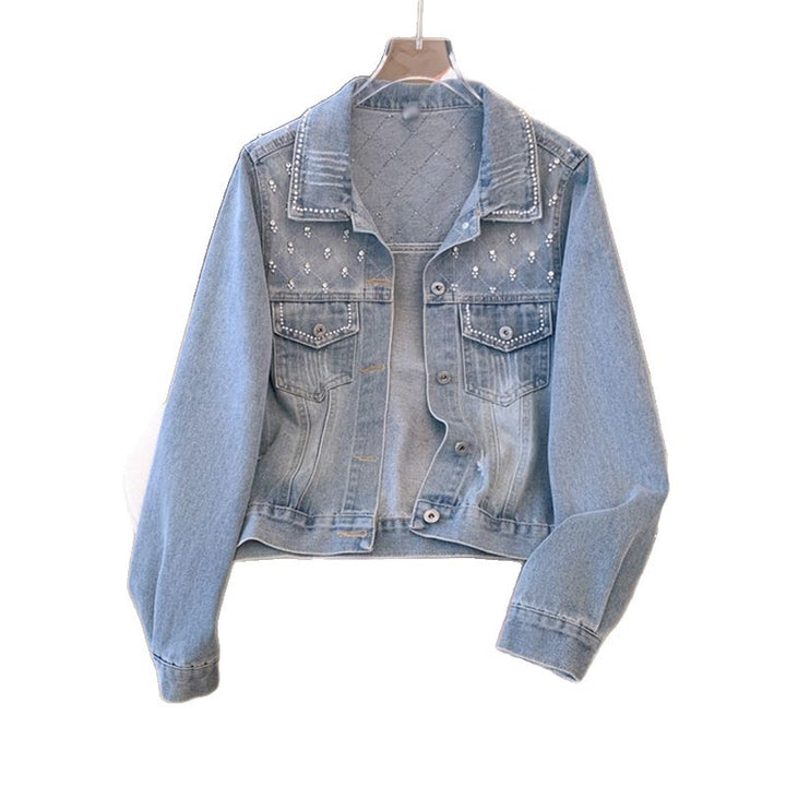 Veste en denim à la mode pour femmes avec des détails en perles glamour Chic & Stil