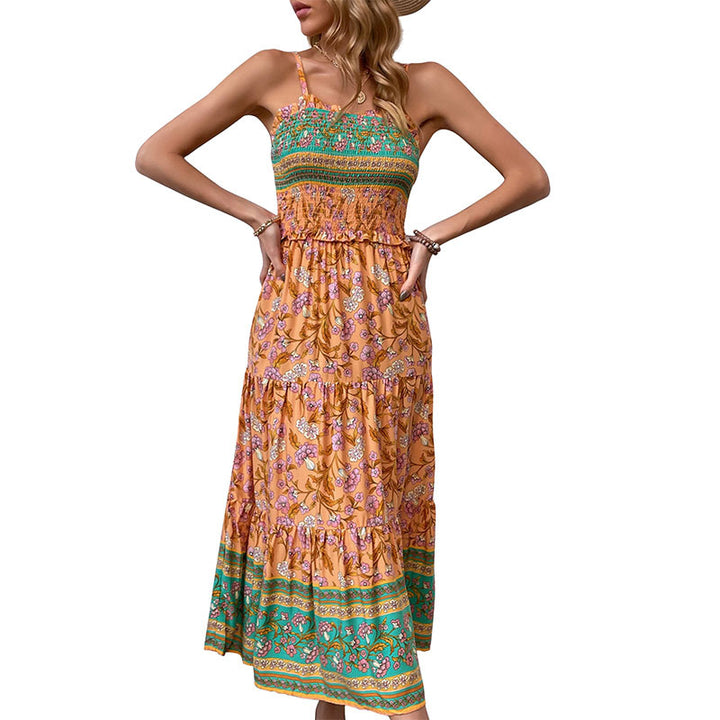 Bohemian maxi dress for women with ruffle hem detail Lune London