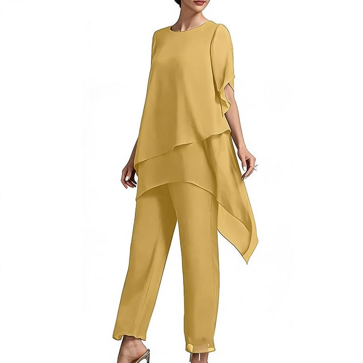 Women Elegant Two-Piece Set with Airy Sleeves and Asymmetrical Hem Lune London