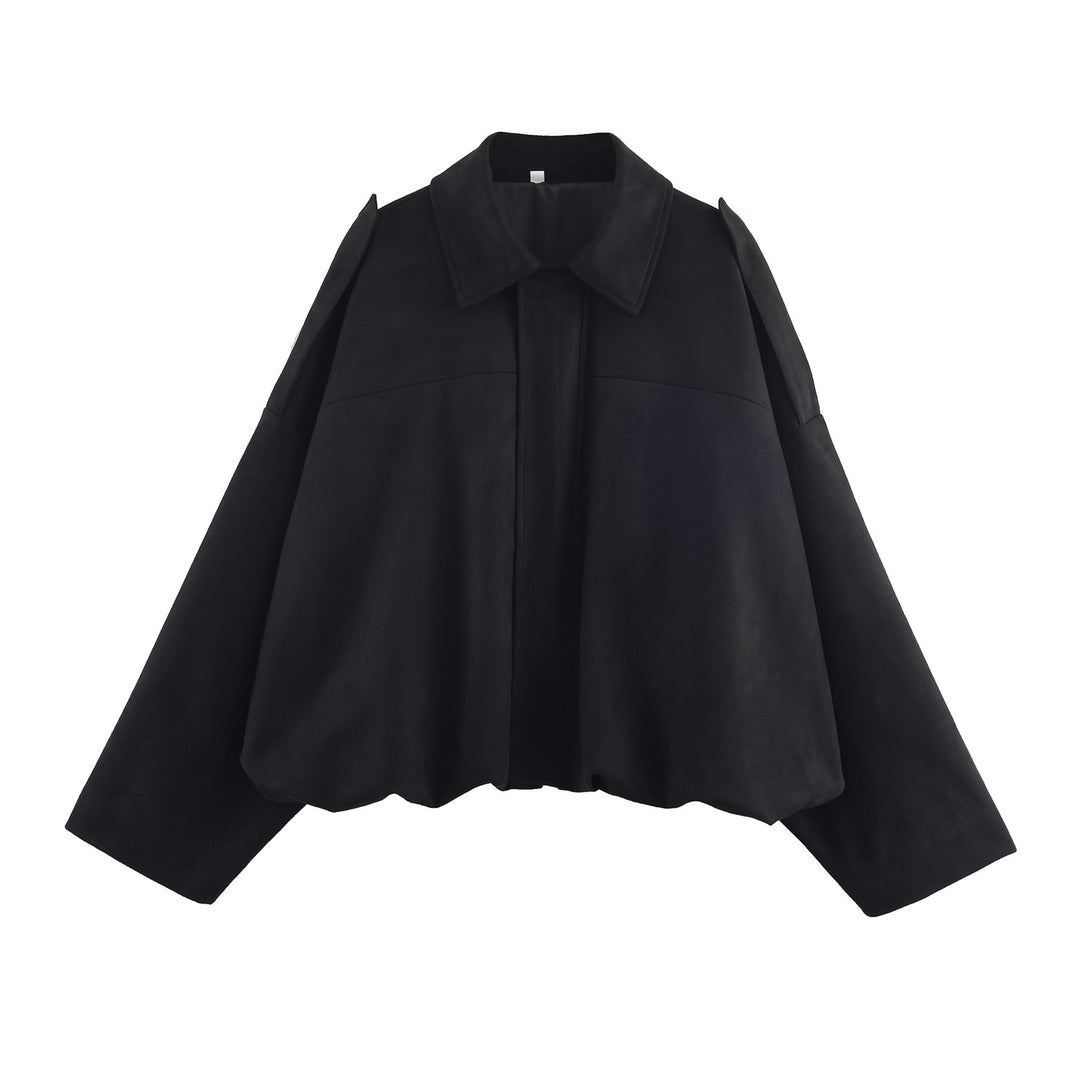 Casual cropped bomber jacket for women with a modern high collar and elegant shoulder details Lune London