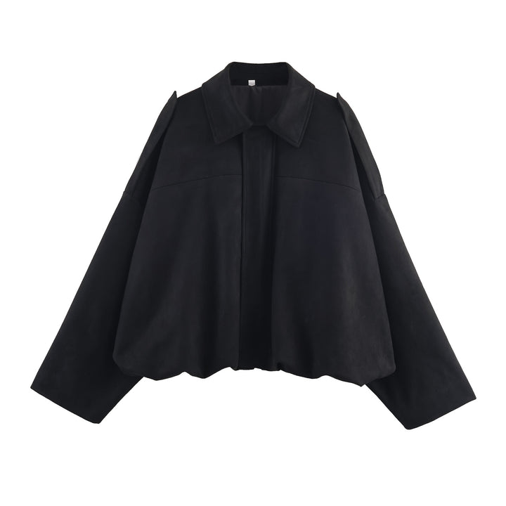 Casual cropped bomber jacket for women with a modern high collar and elegant shoulder details Lune London