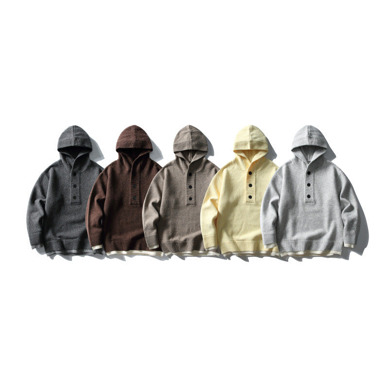 Unisex knitted hoodie with half placket, ribbed hem and double-layer finish Amarae