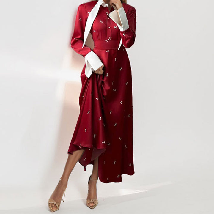 Robe Maxi Élégante Femme avec Drapé Artistique et Manches Longues Chic & Stil